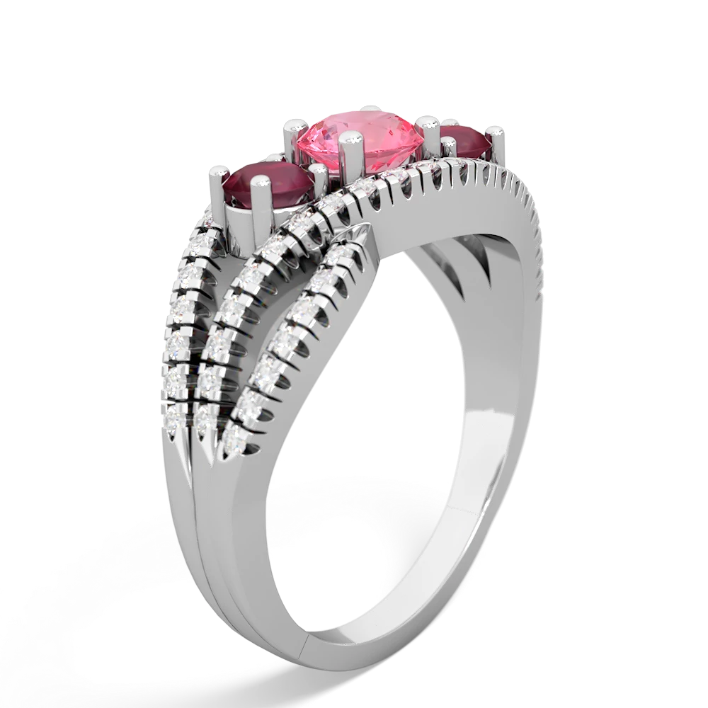 Lab Pink Sapphire Three Stone Aurora 14K White Gold ring R3080