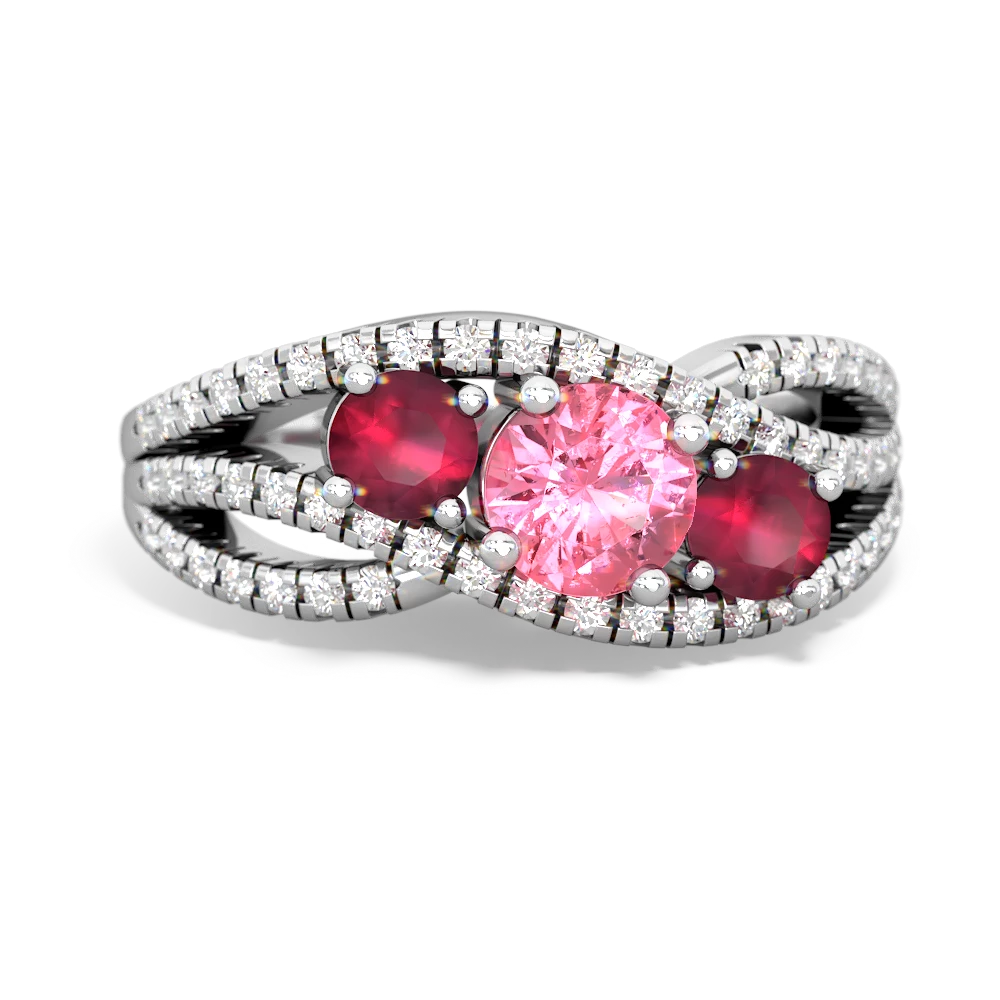 Lab Pink Sapphire Three Stone Aurora 14K White Gold ring R3080