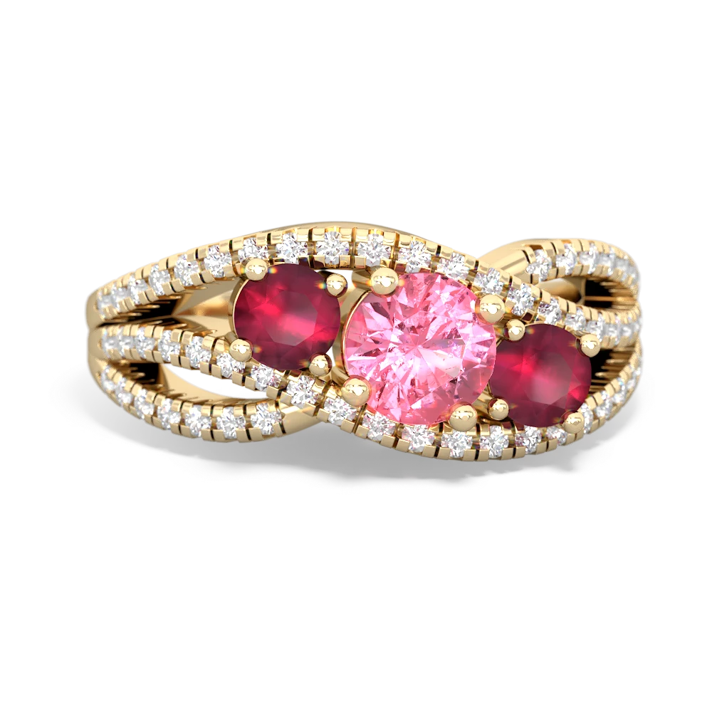 Lab Pink Sapphire Three Stone Aurora 14K Yellow Gold ring R3080