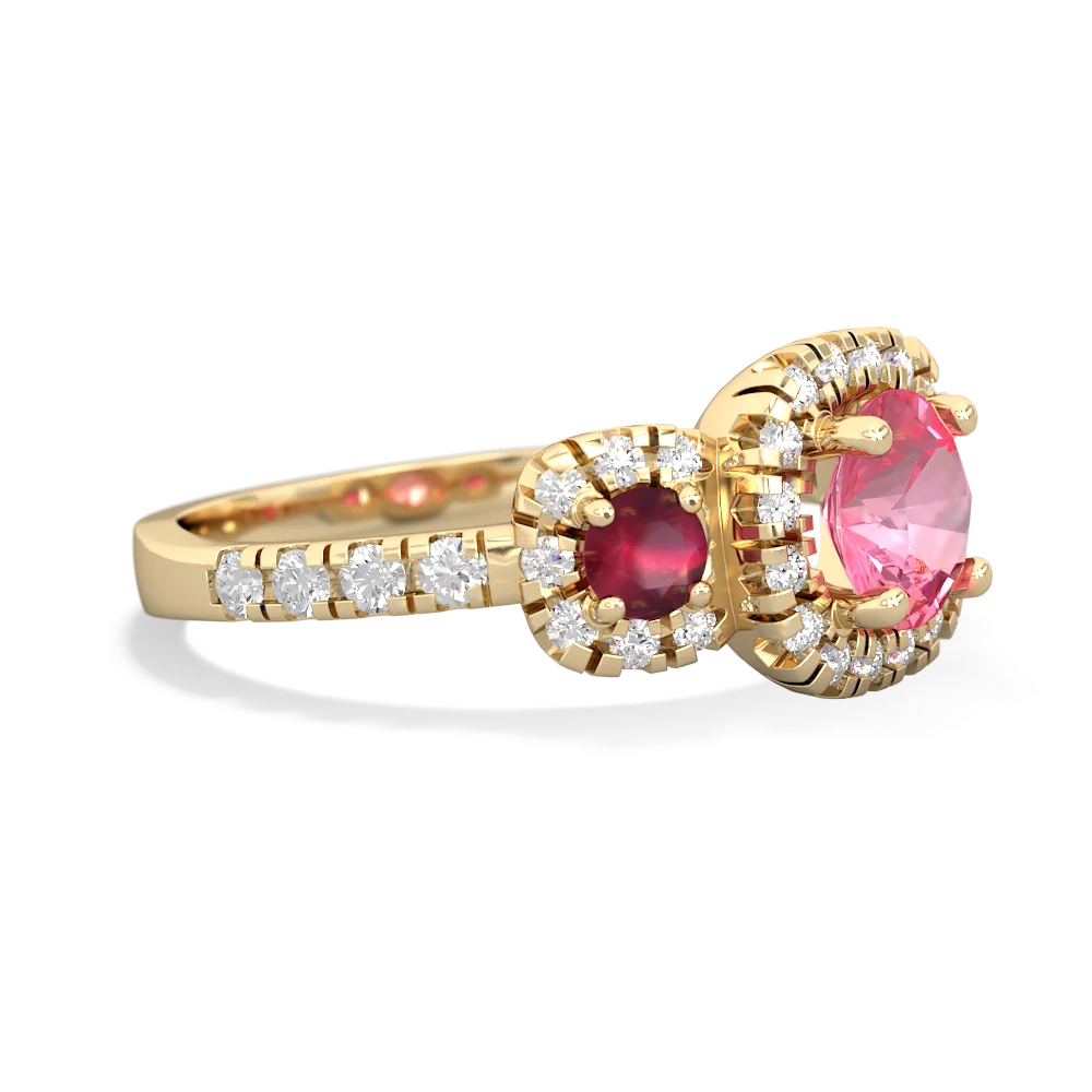 Lab Pink Sapphire Regal Halo 14K Yellow Gold ring R5350