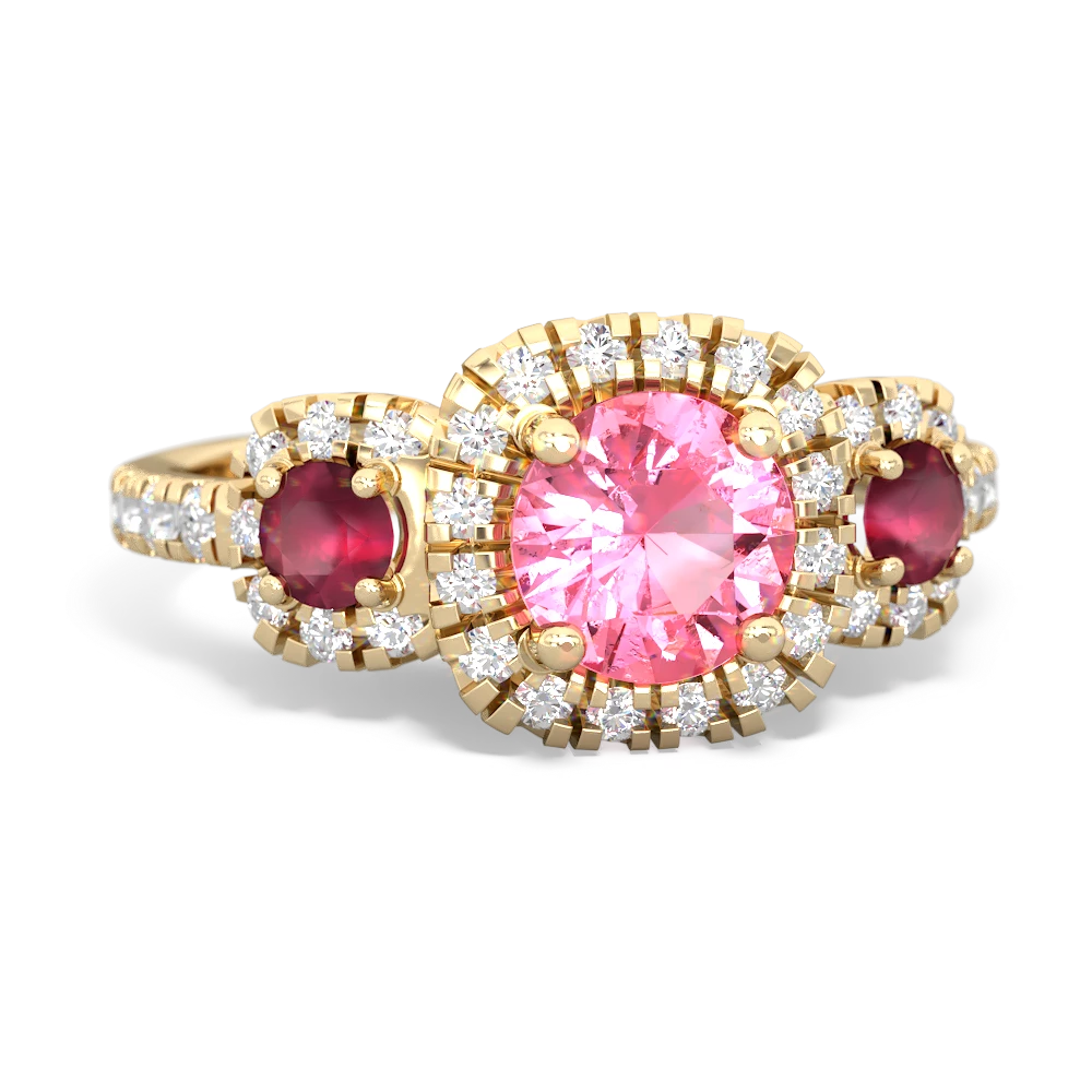 Lab Pink Sapphire Regal Halo 14K Yellow Gold ring R5350