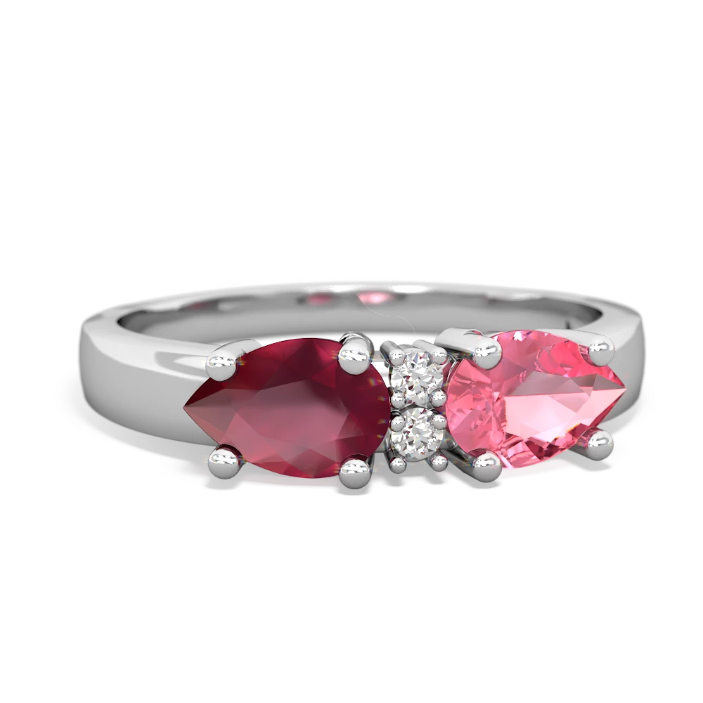 Lab Pink Sapphire Pear Bowtie 14K White Gold ring R0865