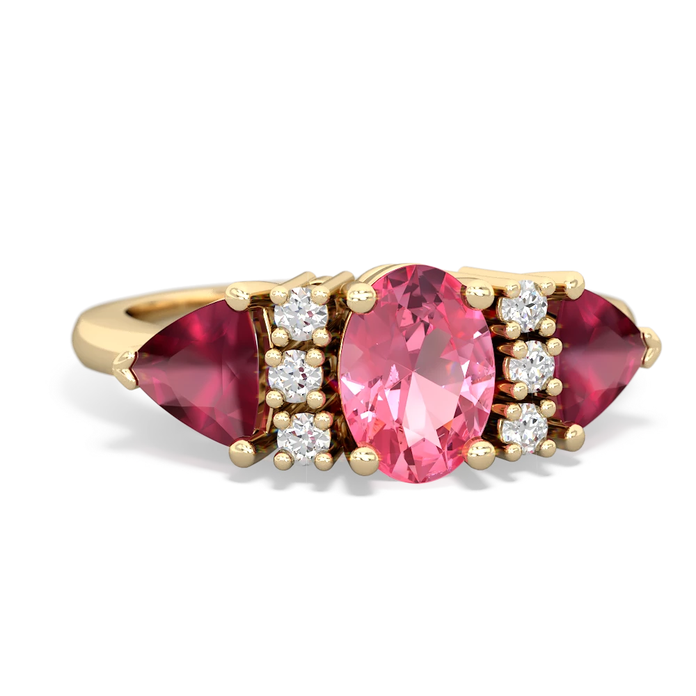 Lab Pink Sapphire Antique Style Three Stone 14K Yellow Gold ring R2186