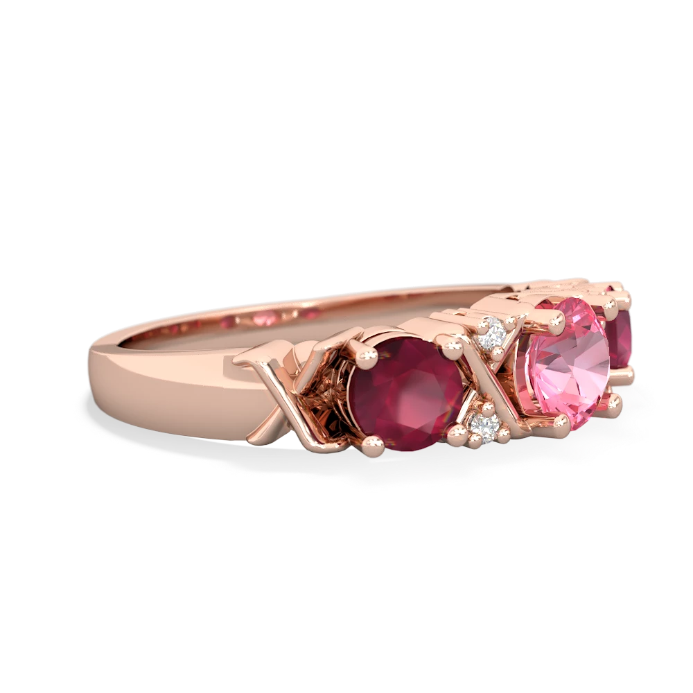 Lab Pink Sapphire Hugs And Kisses 14K Rose Gold ring R5016