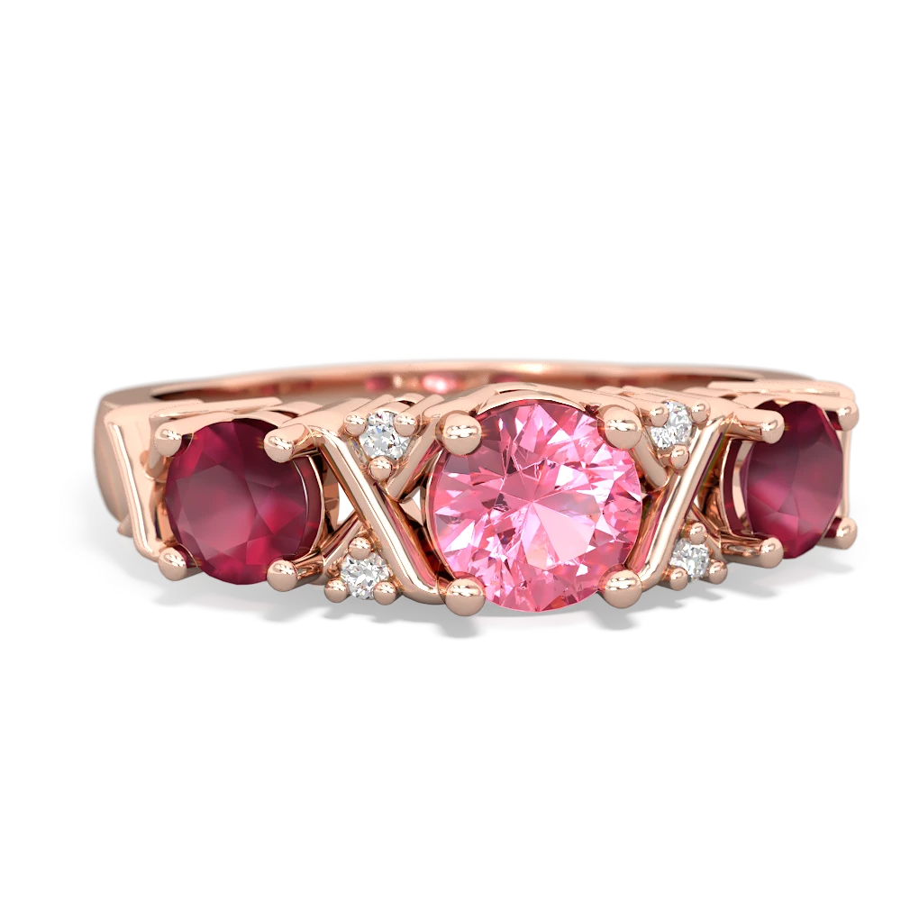 Lab Pink Sapphire Hugs And Kisses 14K Rose Gold ring R5016