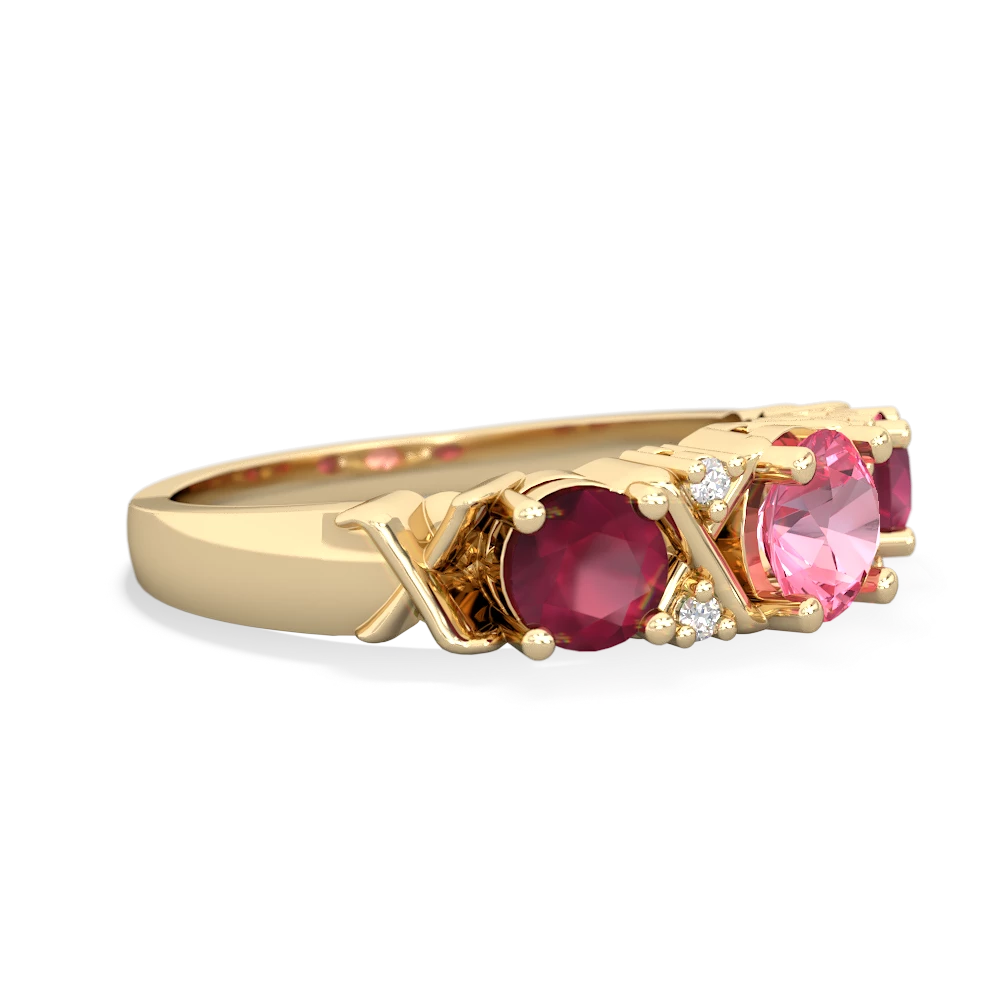 Lab Pink Sapphire Hugs And Kisses 14K Yellow Gold ring R5016