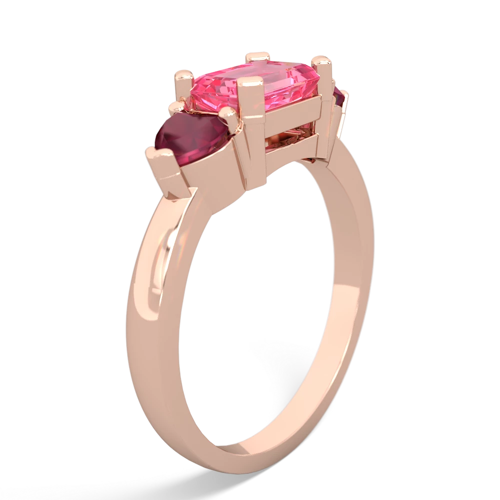 Lab Pink Sapphire Three Stone 14K Rose Gold ring R5235