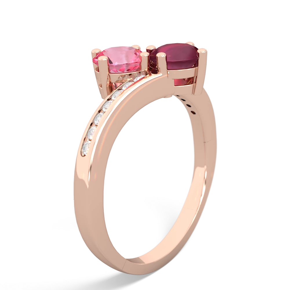 Lab Pink Sapphire Channel Set Two Stone 14K Rose Gold ring R5303