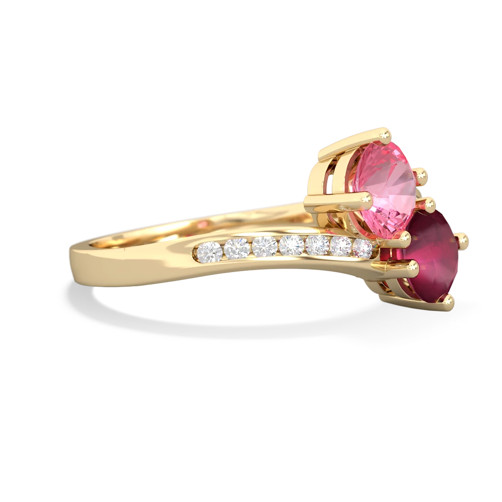 Lab Pink Sapphire Channel Set Two Stone 14K Yellow Gold ring R5303