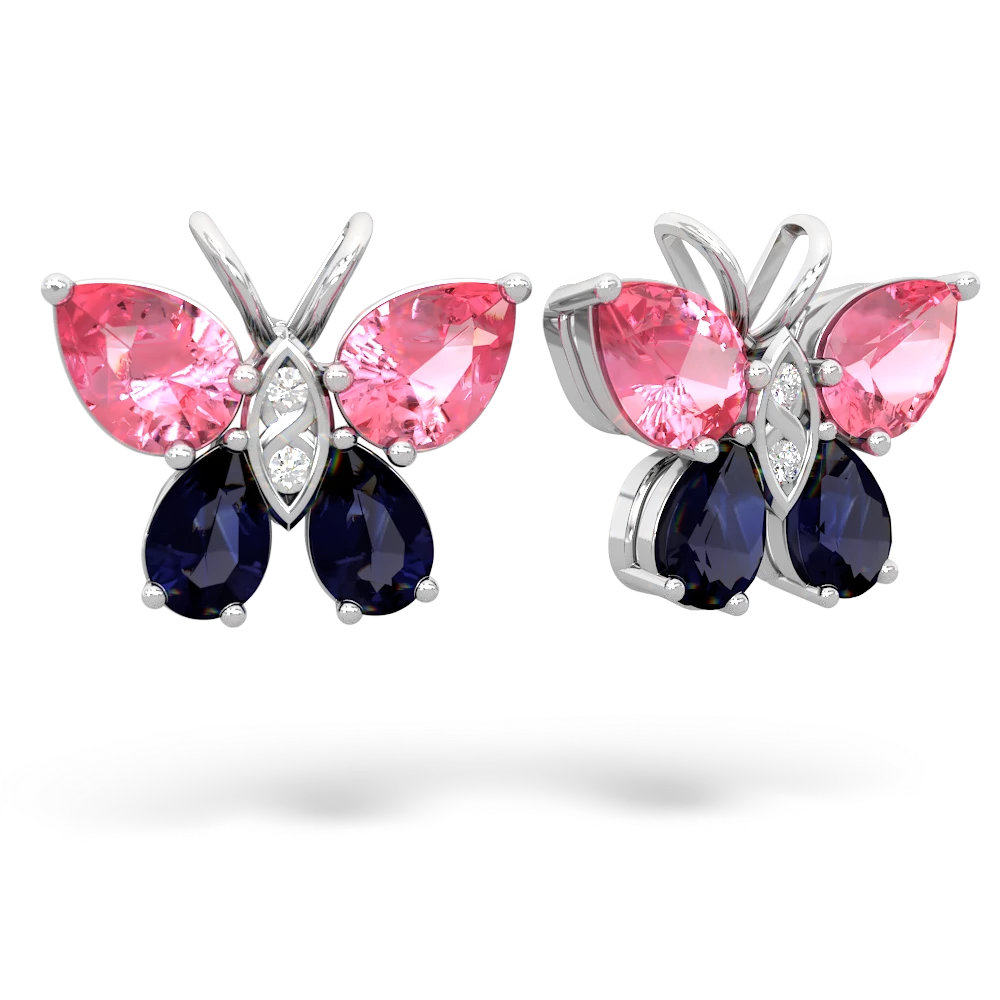 Lab Pink Sapphire Butterfly 14K White Gold earrings E2215