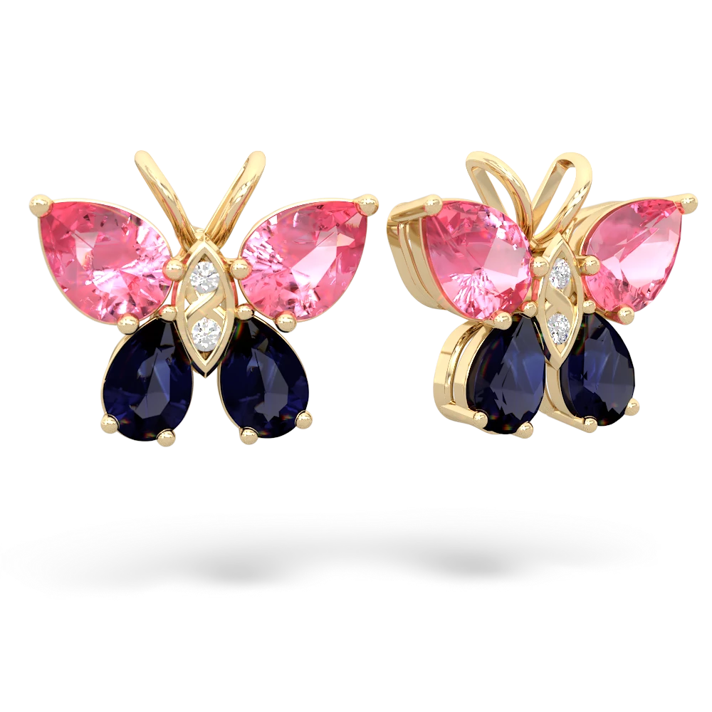 Lab Pink Sapphire Butterfly 14K Yellow Gold earrings E2215