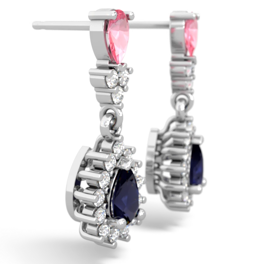 Lab Pink Sapphire Halo Pear Dangle 14K White Gold earrings E1882