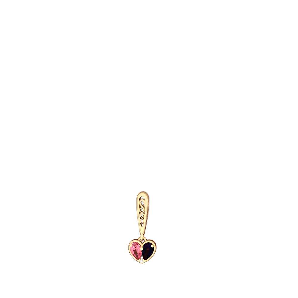 Lab Pink Sapphire Filligree Heart 14K Yellow Gold earrings E5070