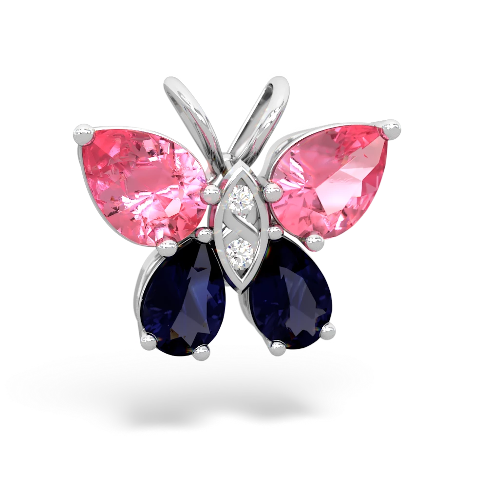 Lab Pink Sapphire Butterfly 14K White Gold pendant P2215