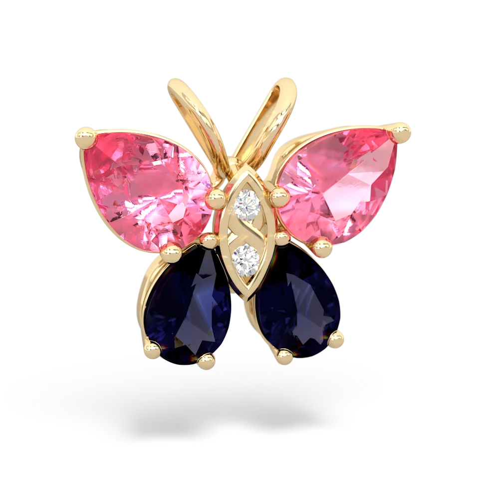 Lab Pink Sapphire Butterfly 14K Yellow Gold pendant P2215