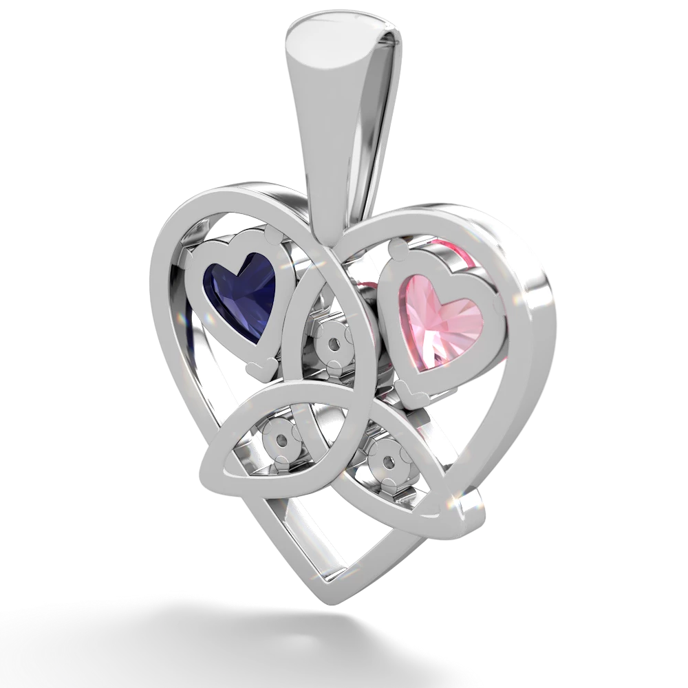 Lab Pink Sapphire Celtic Trinity Heart 14K White Gold pendant P5331