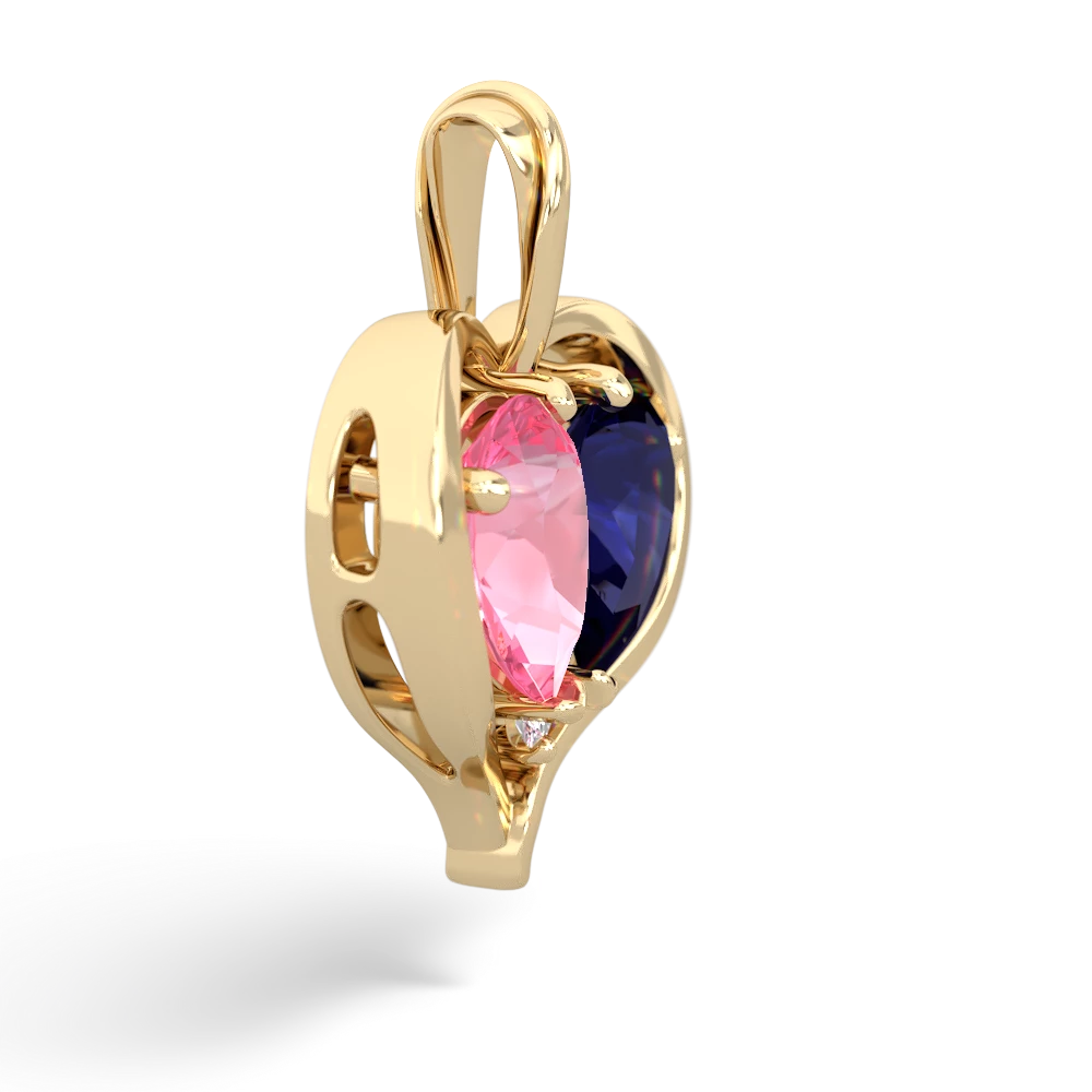 Lab Pink Sapphire Two Become One 14K Yellow Gold pendant P5330