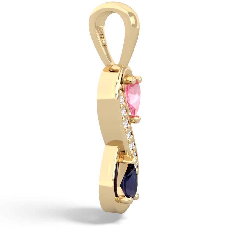 Lab Pink Sapphire Diamond Infinity 14K Yellow Gold pendant P5390