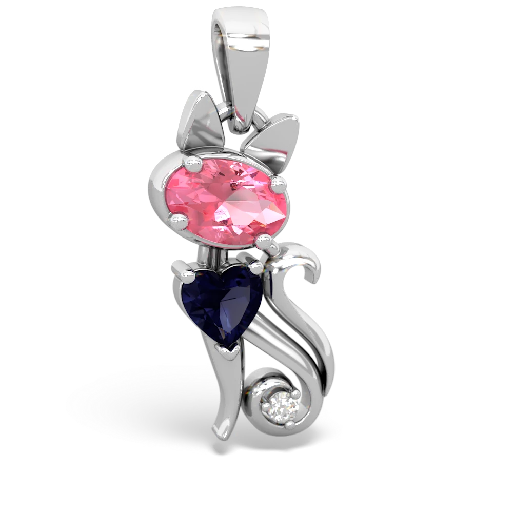 Lab Pink Sapphire Kitten 14K White Gold pendant P5780