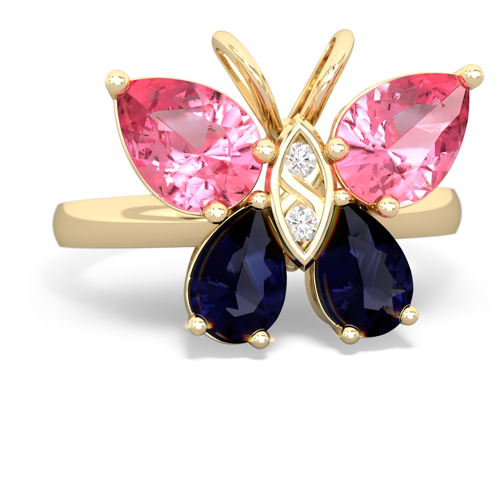 Lab Pink Sapphire Butterfly 14K Yellow Gold ring R2215