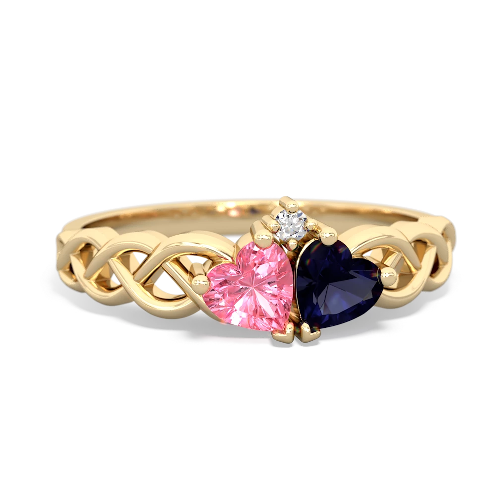 Lab Pink Sapphire Heart To Heart Braid 14K Yellow Gold ring R5870