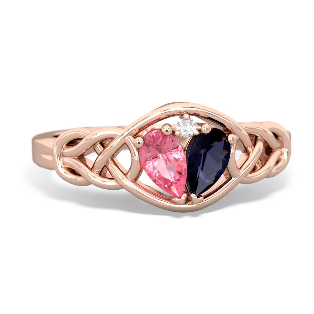 Lab Pink Sapphire Celtic Love Knot 14K Rose Gold ring R5420