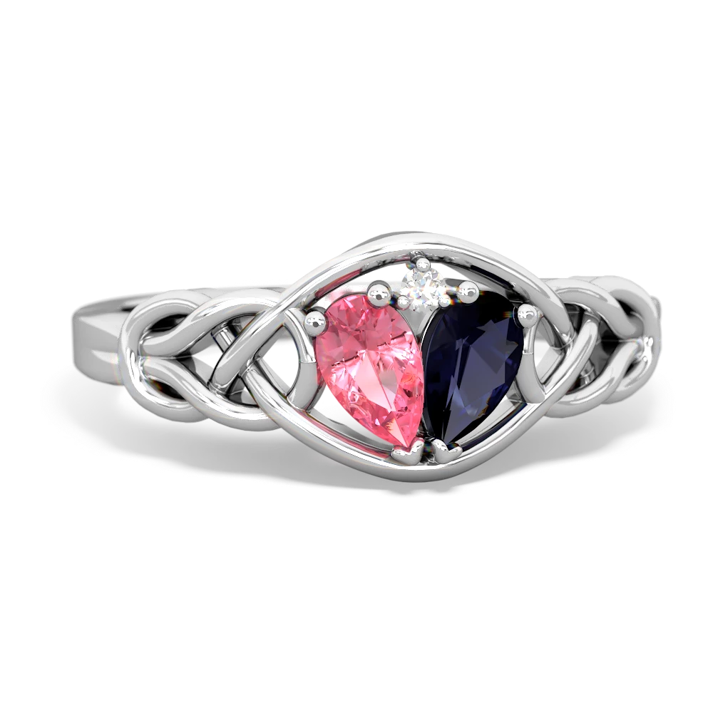 Lab Pink Sapphire Celtic Love Knot 14K White Gold ring R5420