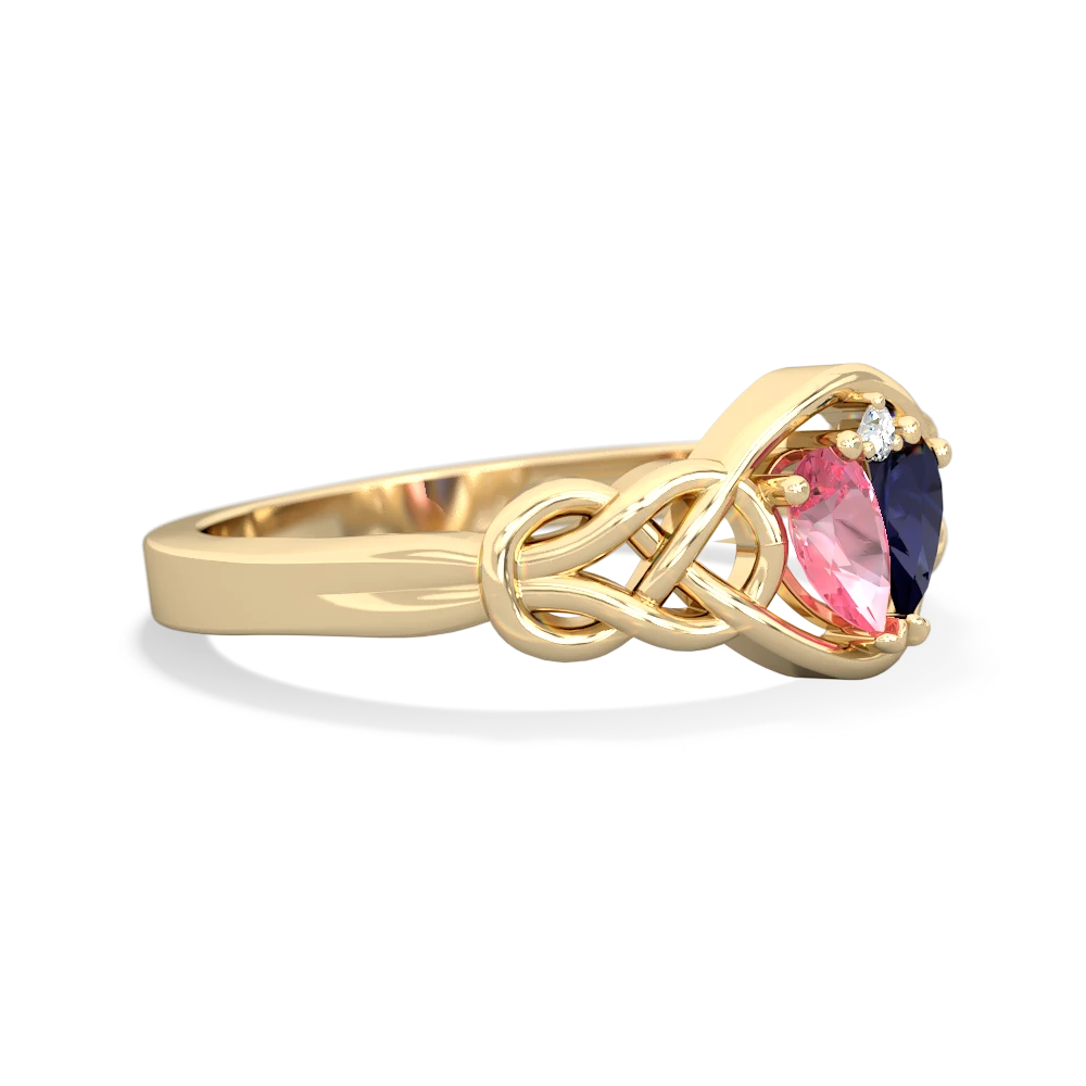 Lab Pink Sapphire Celtic Love Knot 14K Yellow Gold ring R5420