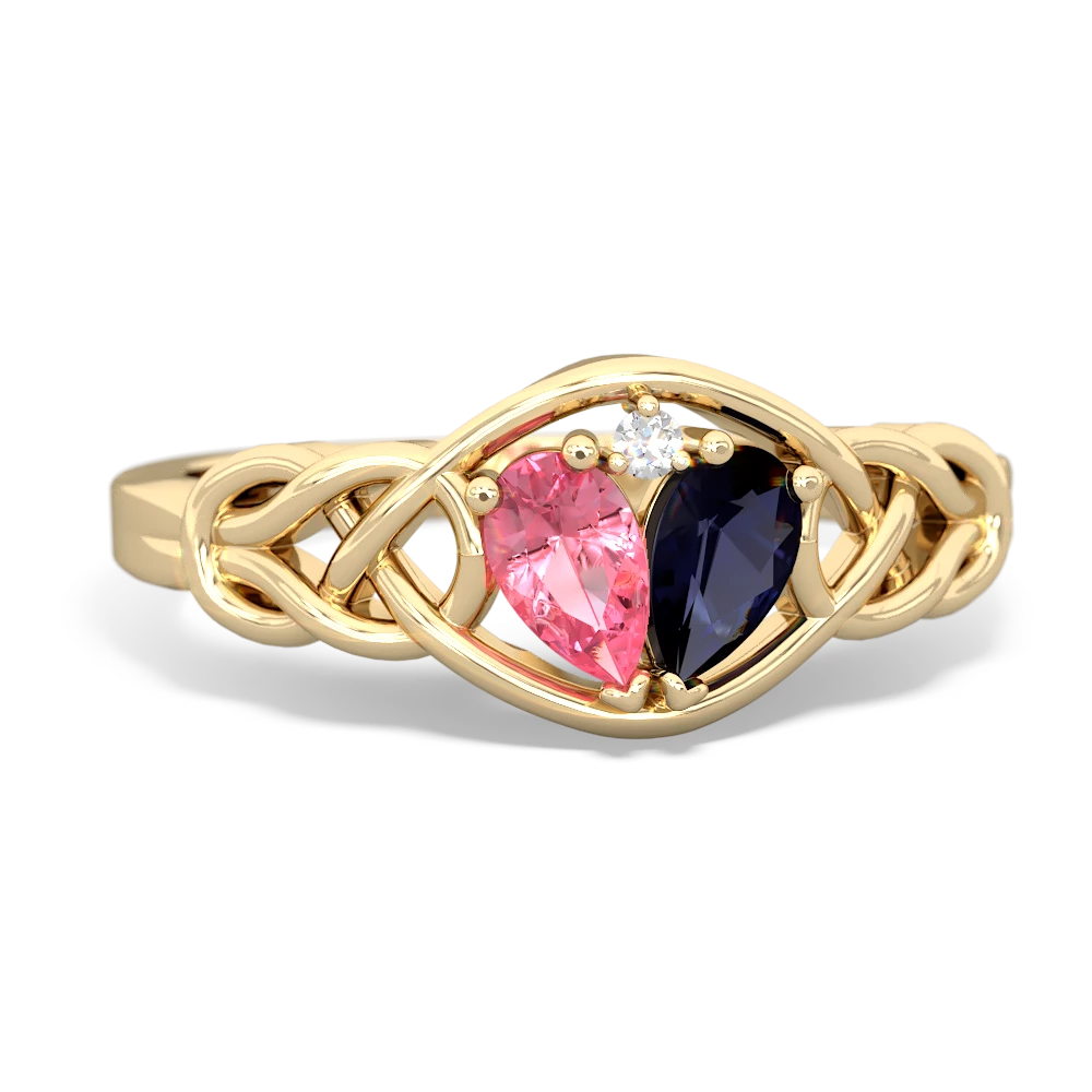 Lab Pink Sapphire Celtic Love Knot 14K Yellow Gold ring R5420