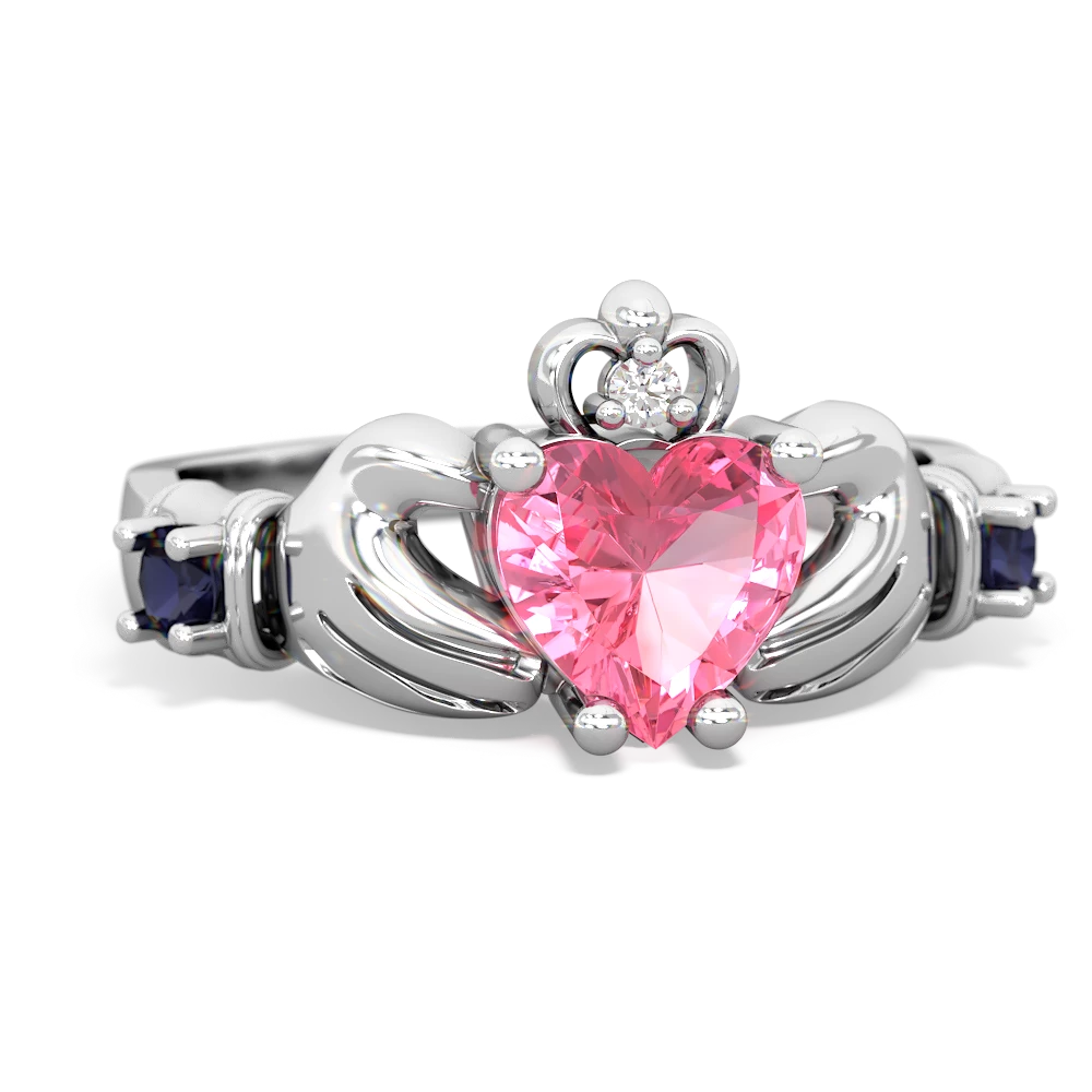 Lab Pink Sapphire Claddagh Keepsake 14K White Gold ring R5245