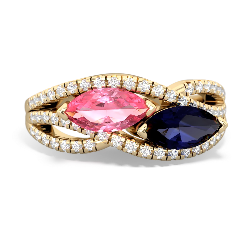 Lab Pink Sapphire Diamond Rivers 14K Yellow Gold ring R3070