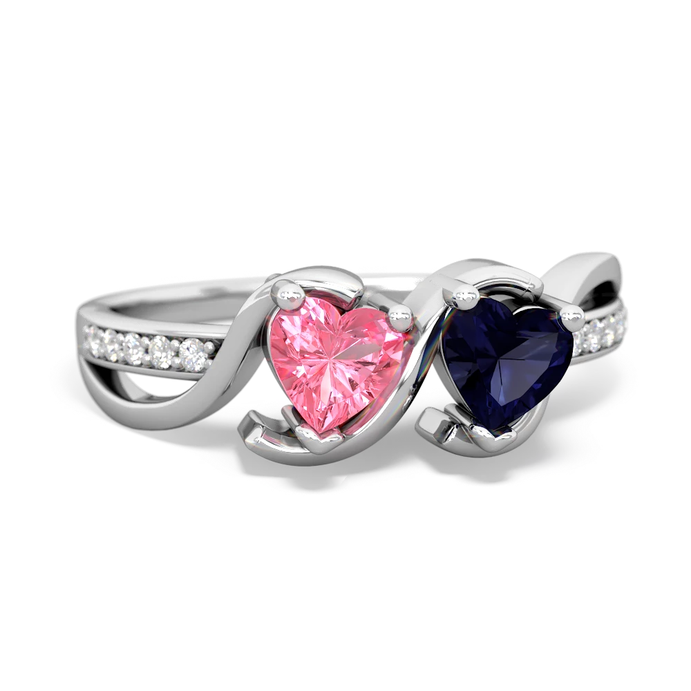 Lab Pink Sapphire Side By Side 14K White Gold ring R3090