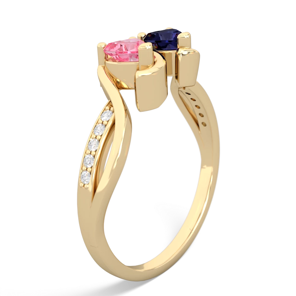 Lab Pink Sapphire Side By Side 14K Yellow Gold ring R3090