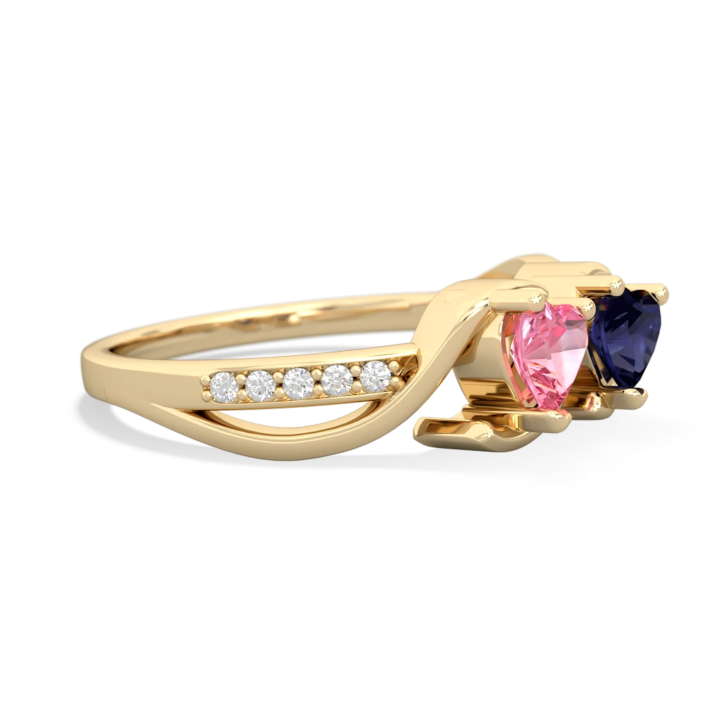 Lab Pink Sapphire Side By Side 14K Yellow Gold ring R3090