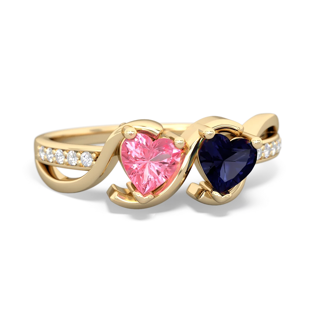 Lab Pink Sapphire Side By Side 14K Yellow Gold ring R3090