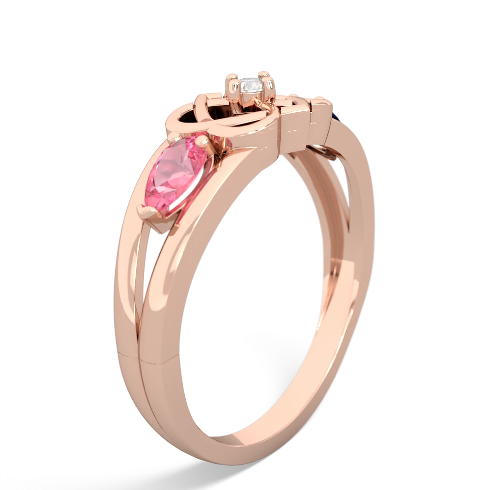 Lab Pink Sapphire Hearts Intertwined 14K Rose Gold ring R5880