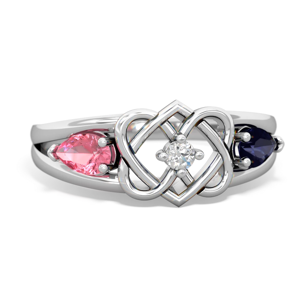 Lab Pink Sapphire Hearts Intertwined 14K White Gold ring R5880