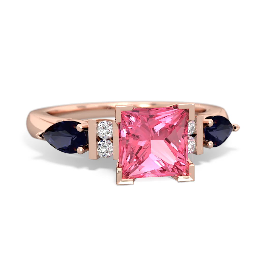 Lab Pink Sapphire 6Mm Princess Eternal Embrace Engagement 14K Rose Gold ring C2002