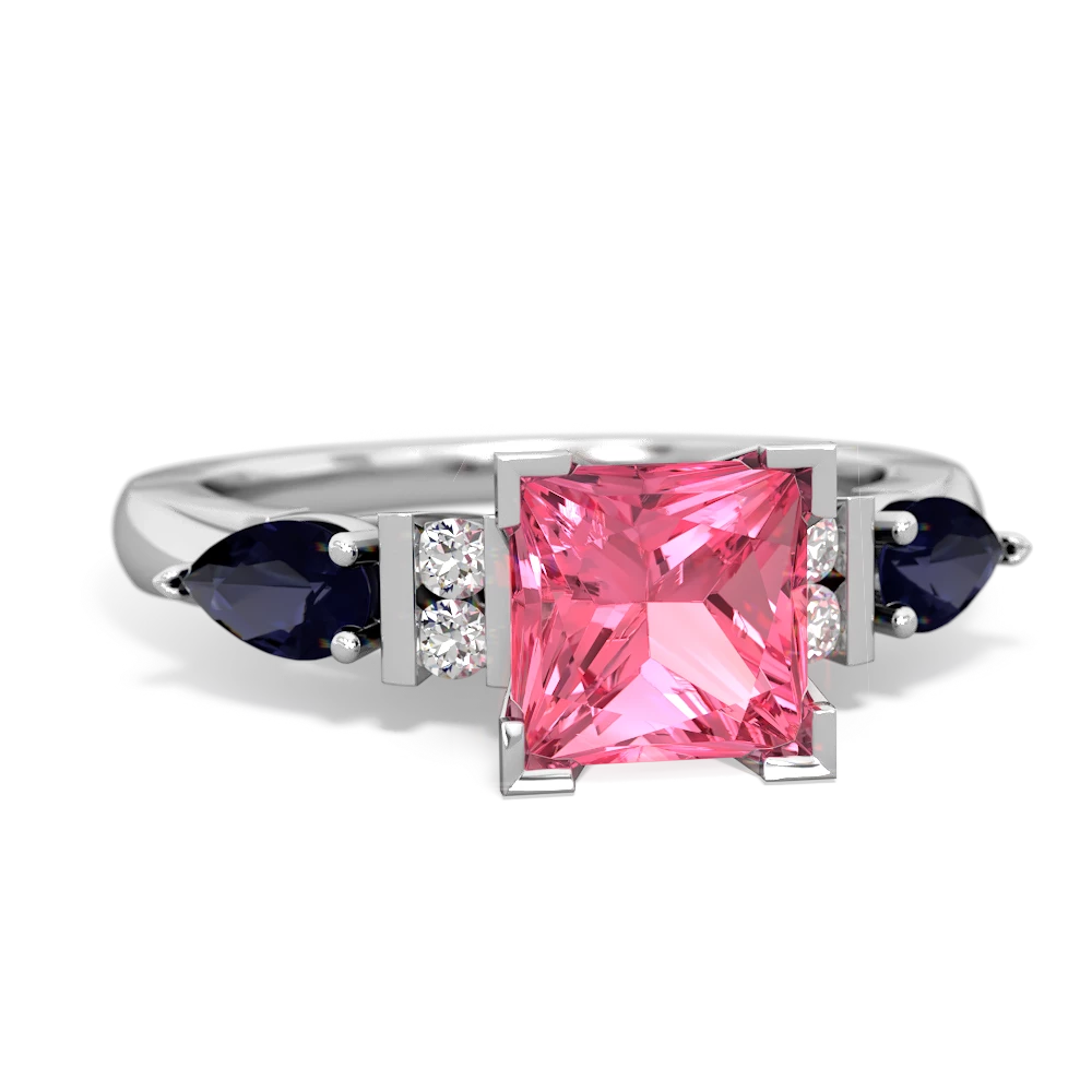 Lab Pink Sapphire 6Mm Princess Eternal Embrace Engagement 14K White Gold ring C2002