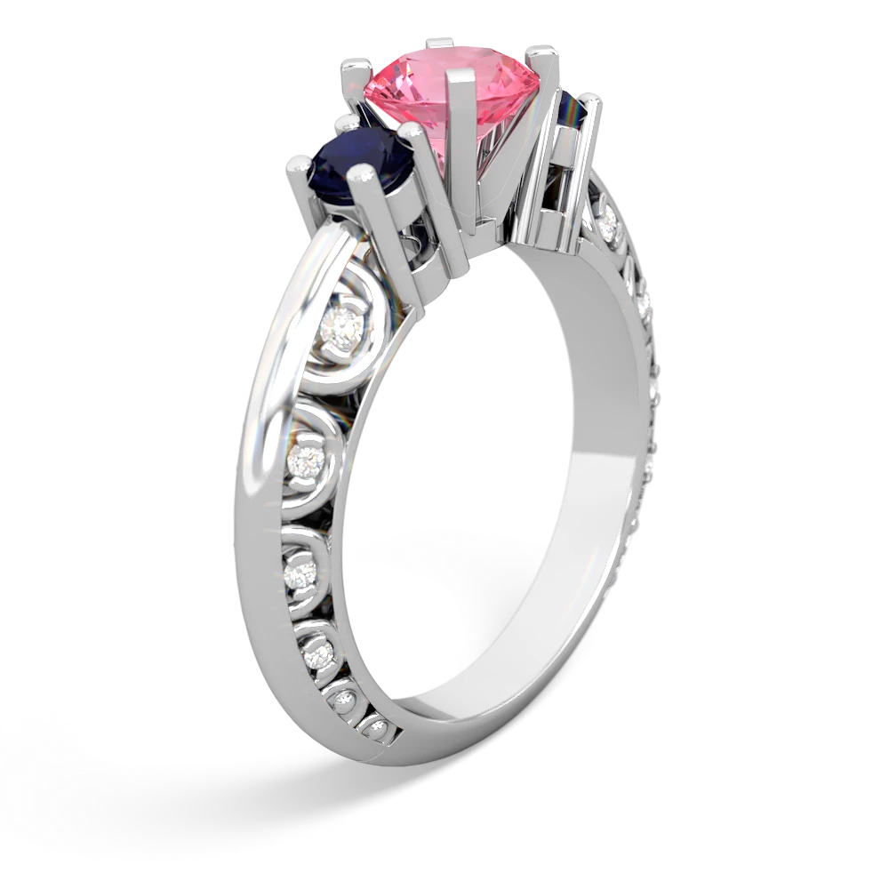 Lab Pink Sapphire Art Deco Eternal Embrace Engagement 14K White Gold ring C2003