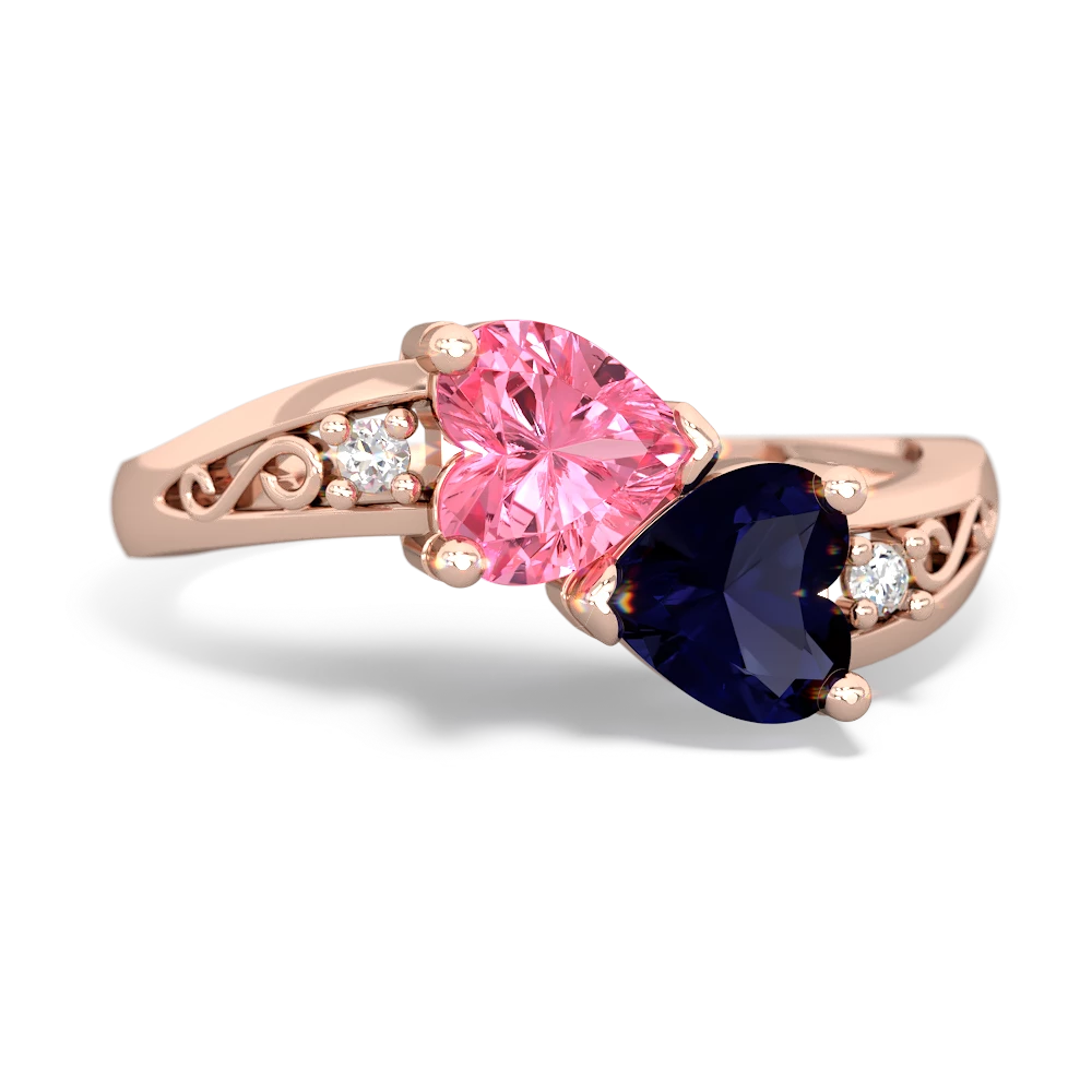 Lab Pink Sapphire Snuggling Hearts 14K Rose Gold ring R2178