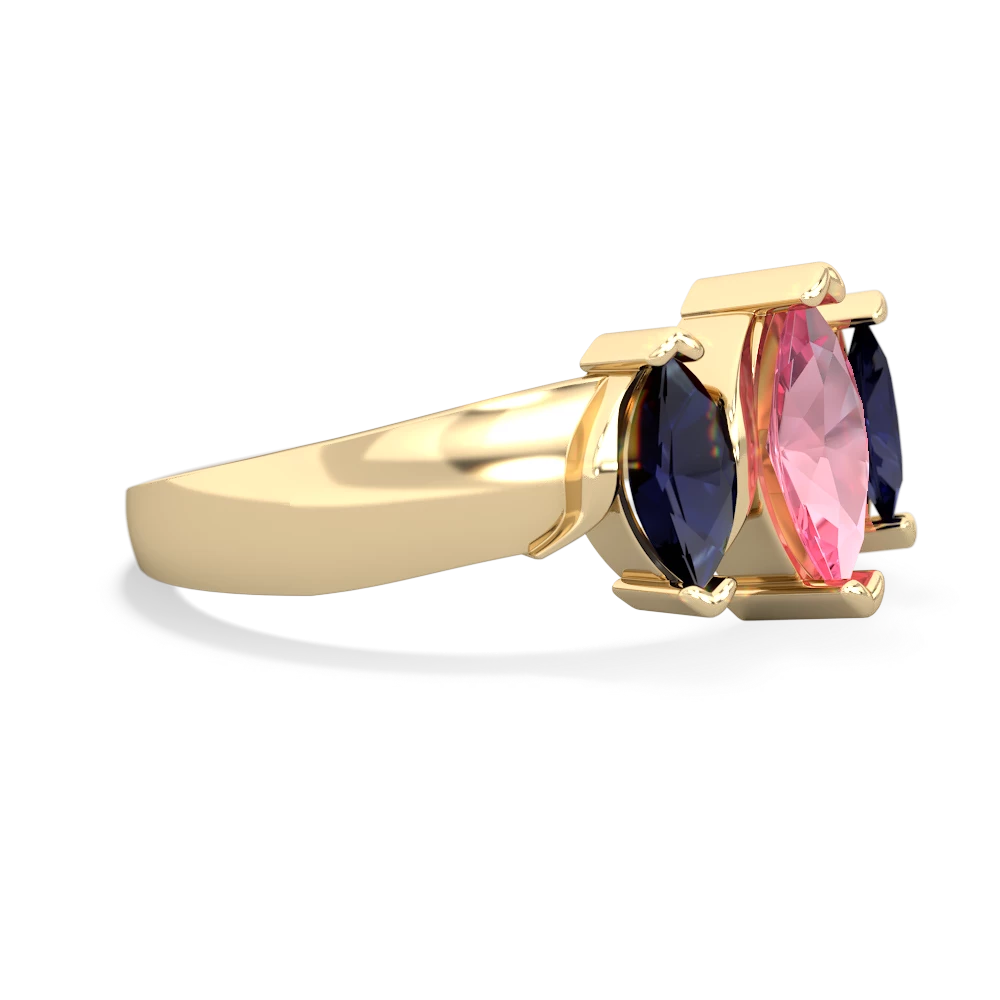 Lab Pink Sapphire Three Peeks 14K Yellow Gold ring R2433