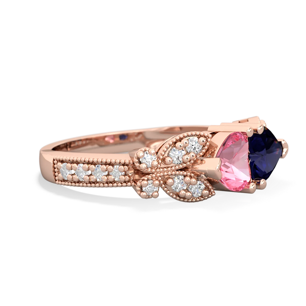 Lab Pink Sapphire Diamond Butterflies 14K Rose Gold ring R5601