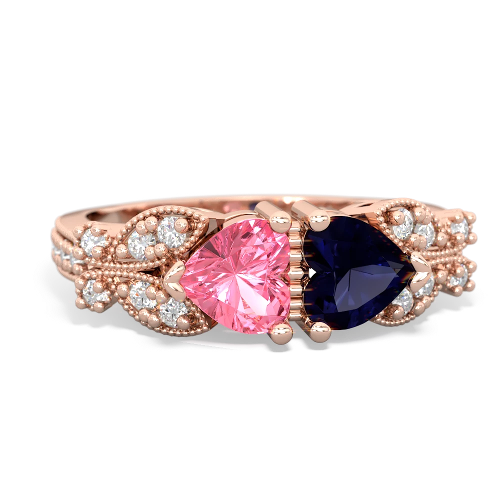 Lab Pink Sapphire Diamond Butterflies 14K Rose Gold ring R5601