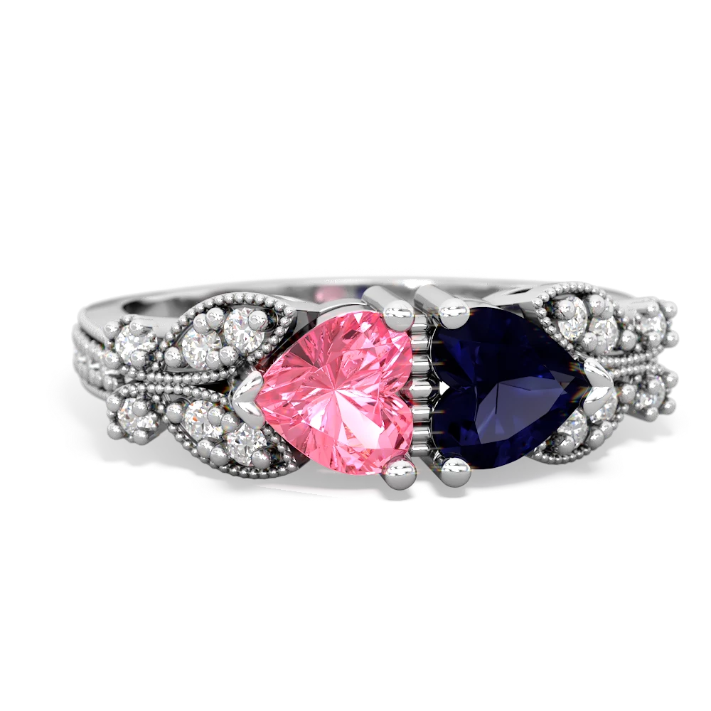 Lab Pink Sapphire Diamond Butterflies 14K White Gold ring R5601