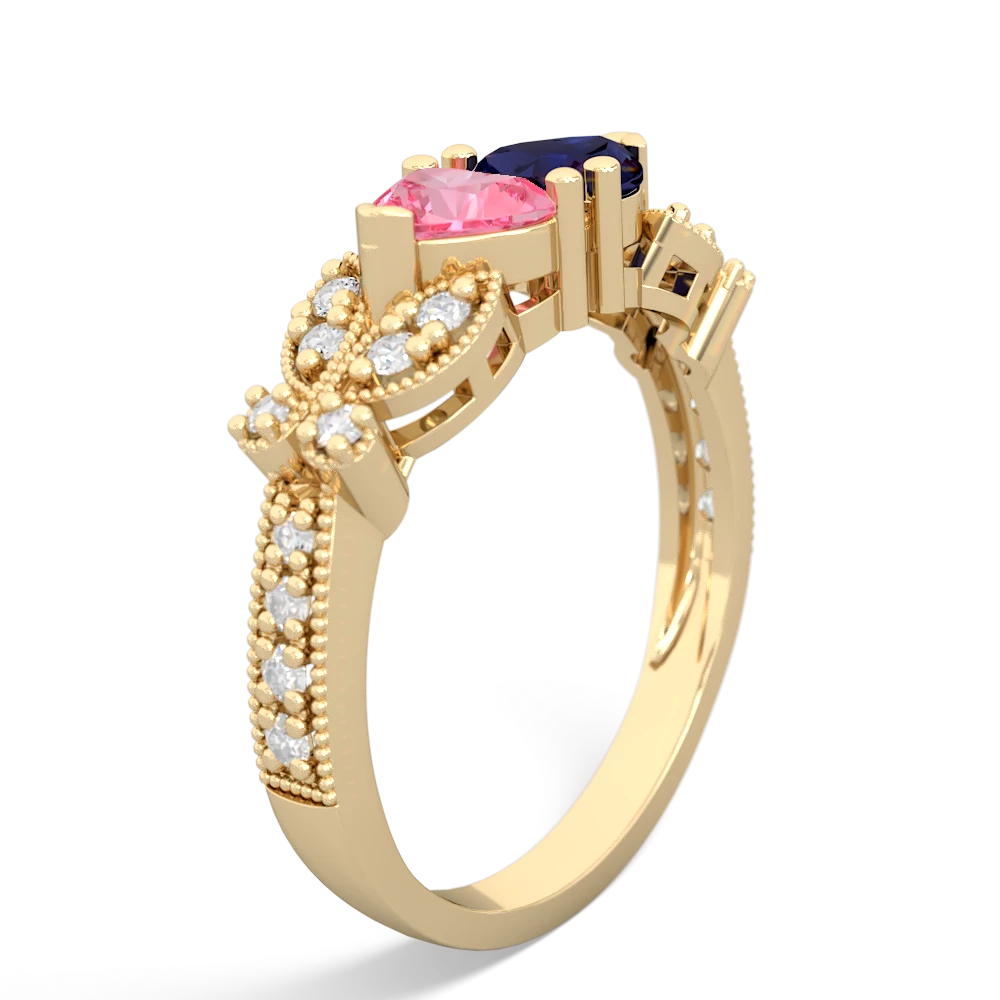 Lab Pink Sapphire Diamond Butterflies 14K Yellow Gold ring R5601