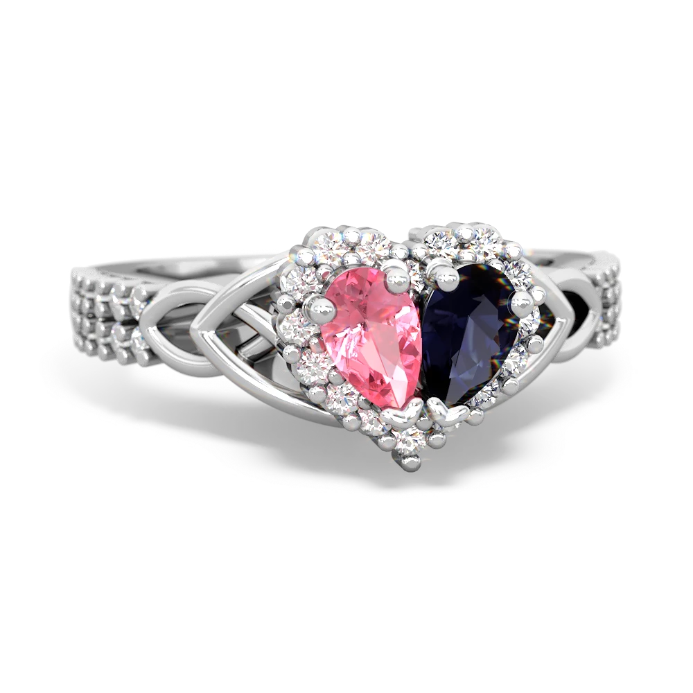 Lab Pink Sapphire Celtic Knot Two Hearts As One 14K White Gold ring R2644HRT