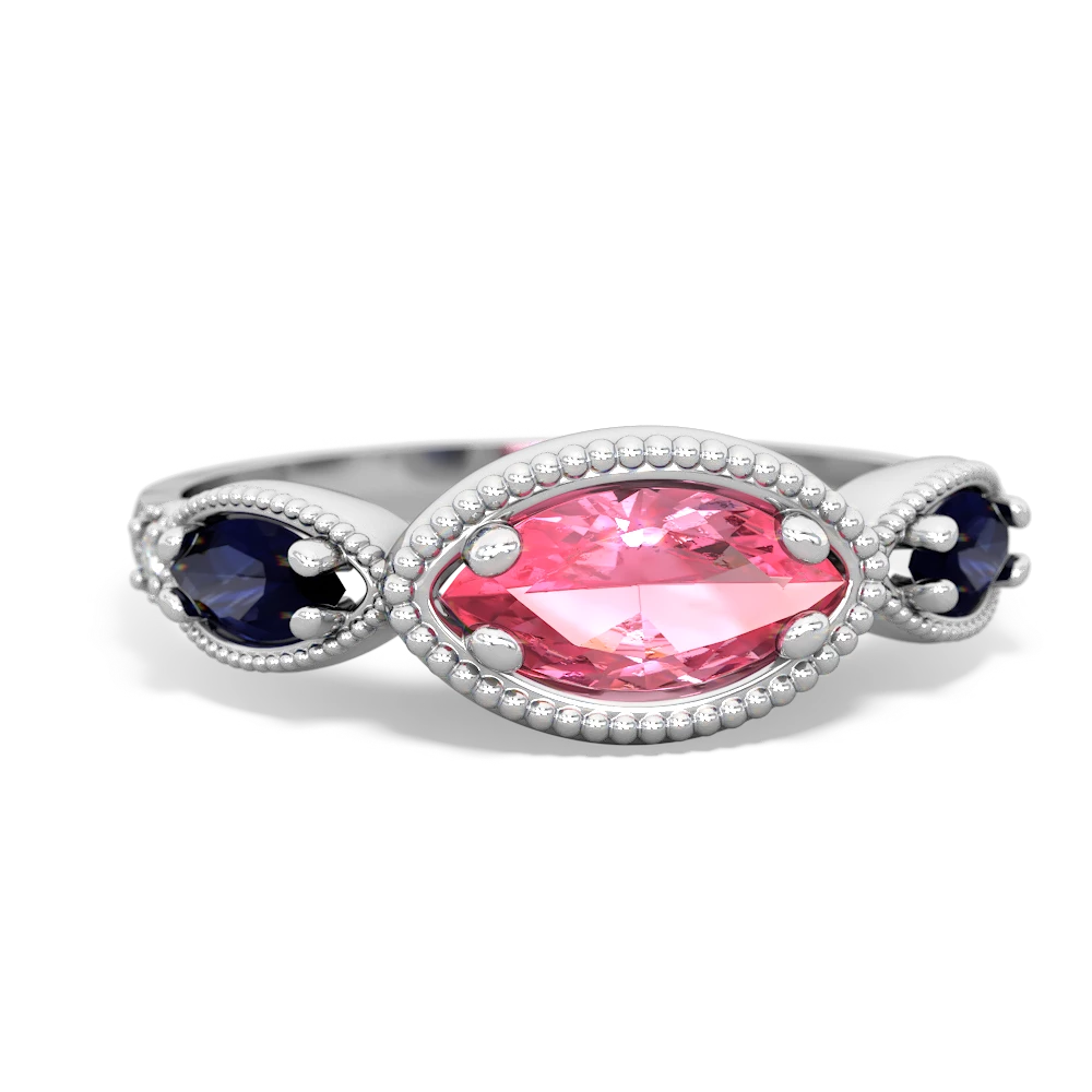 Lab Pink Sapphire Milgrain Marquise 14K White Gold ring R5700