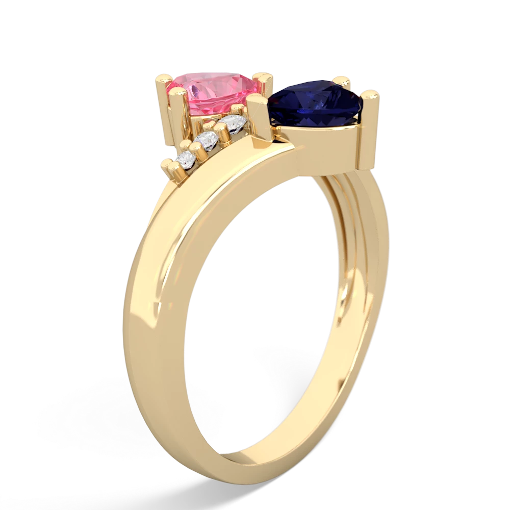 Lab Pink Sapphire Heart To Heart 14K Yellow Gold ring R2064