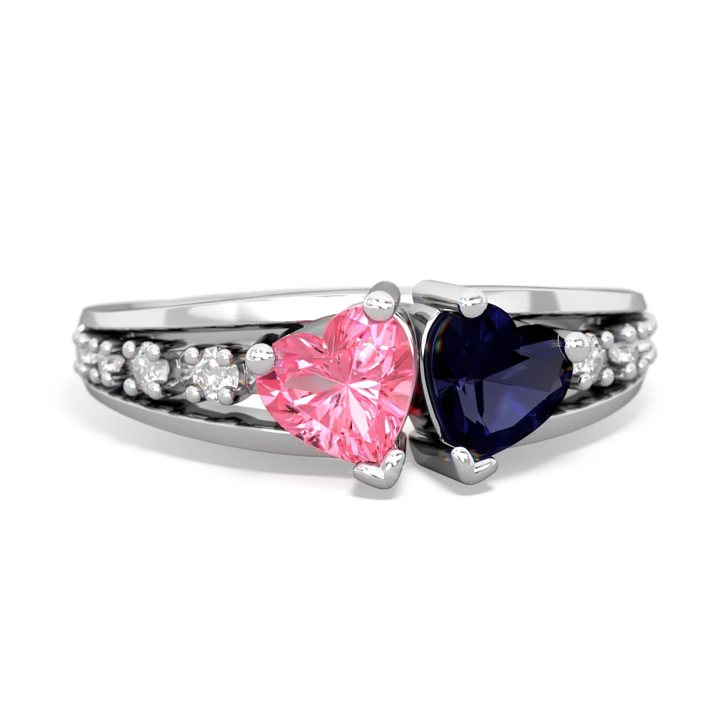 Lab Pink Sapphire Heart To Heart 14K White Gold ring R3342